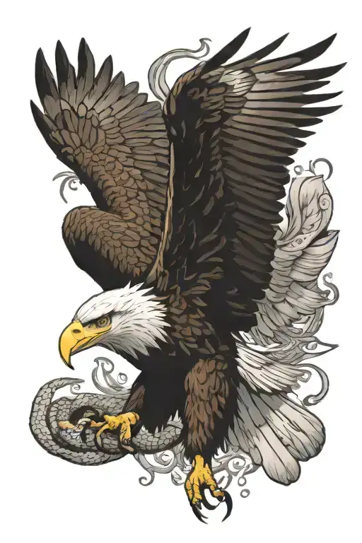 Bald Eagle With Wings Spread Wide Fighting A Snake Simple Design