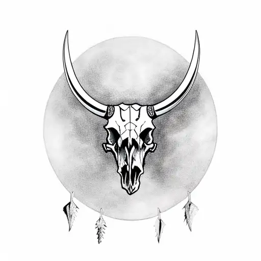 Bull Skull With A Raven Setting On Top