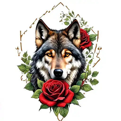 Wolf And Roses With Crusifix