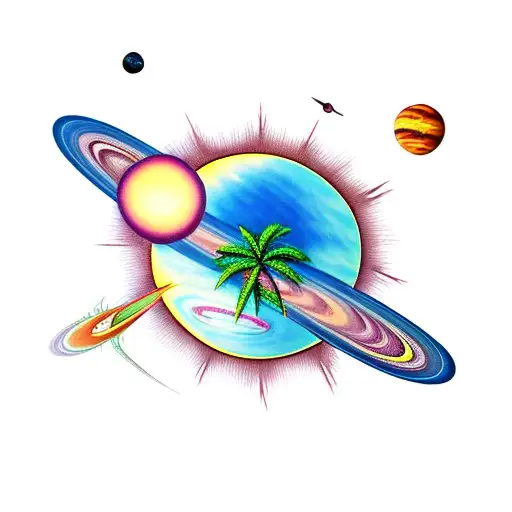 Palm Tree With Planets Around It