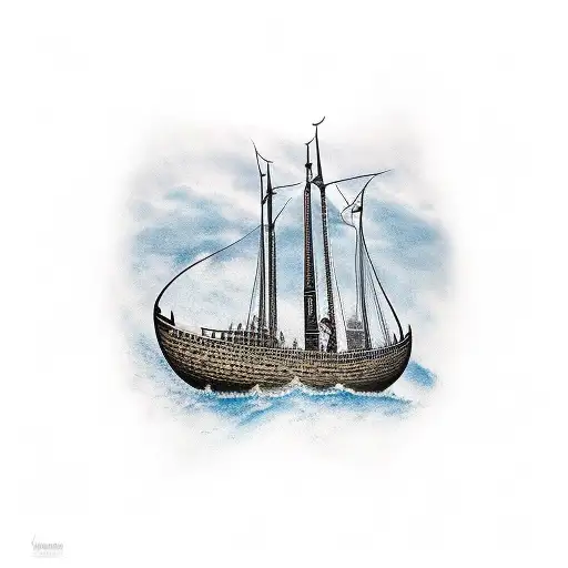 Viking Ship With A Father And His Son