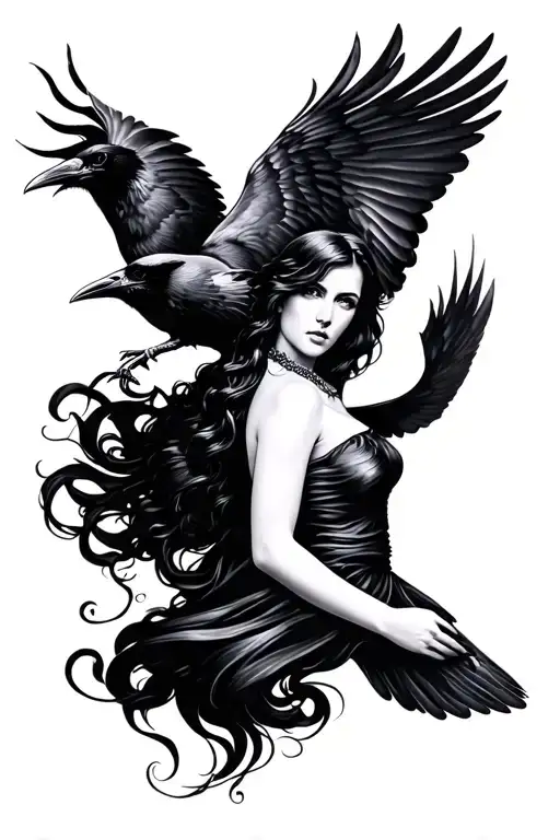Lady With Raven Flying