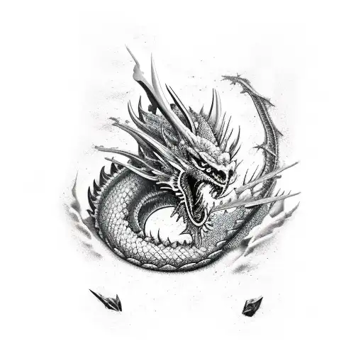 Black And Blue Nordic Full Dragon With An Ax