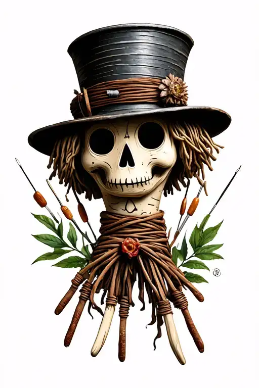 Voodoo Doll With Cylinder Hat And Needles On His Own Hand And Nature