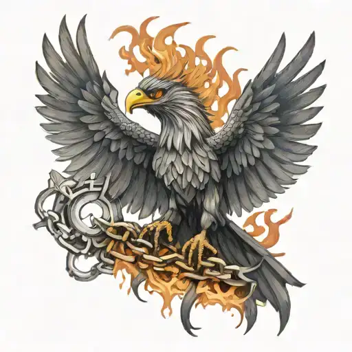 Ave Fenix With Flames And Shading And Broken Chains