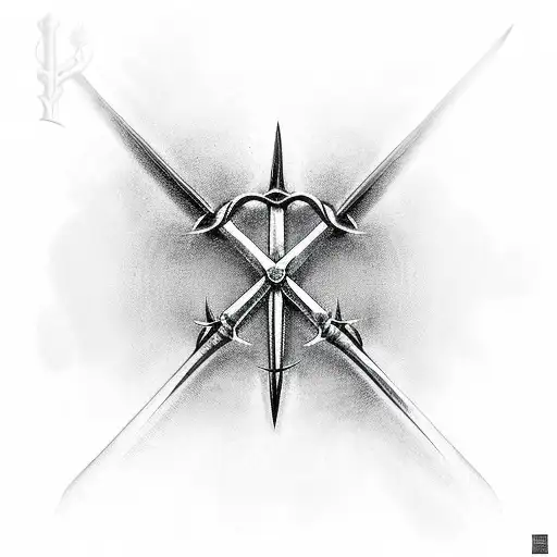 A Sword Pointing Down With The Crown Of Thorns Hanging On The Hilt