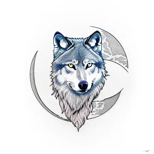 Nietzsche's Head Mix With A Wolf And A Forest With A Moon