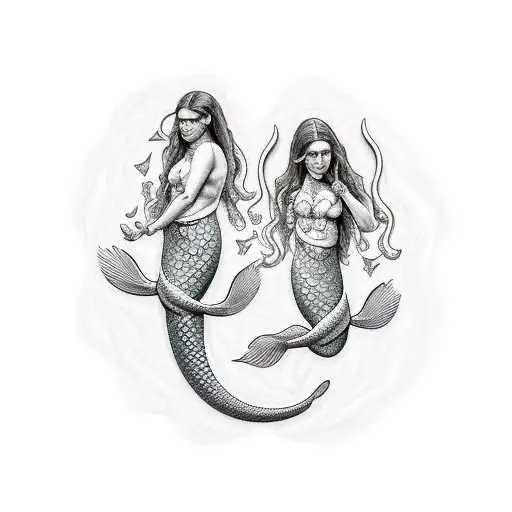 Two Creole Pisces Mermaids Forming The Pisces Symbol