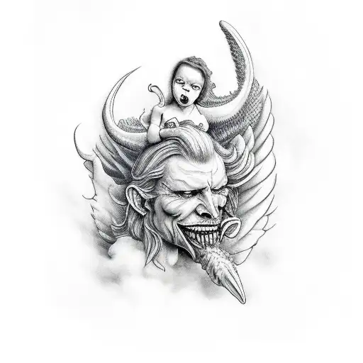 Devil And Angel With Clouds And Smoke