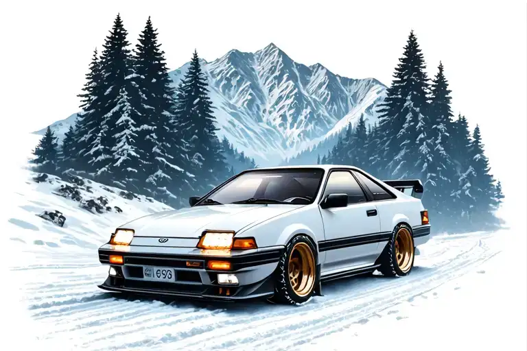 Toyota Treeno Ae86 Initial D With Popup Headlights In The Snowy Mountains