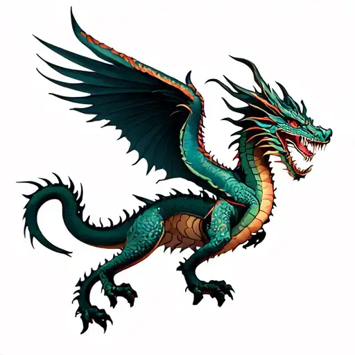 Flying Detailed Side View Female Dragon Thigh