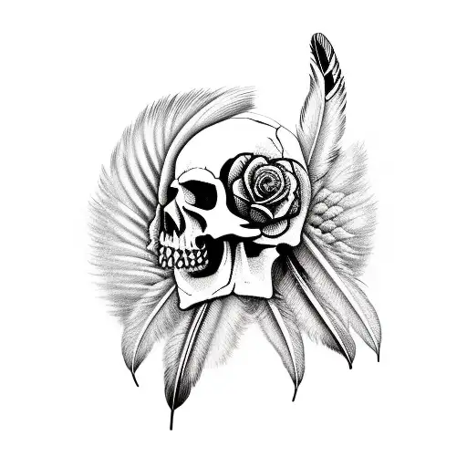 Native Americans Skull With Feathers And Roses