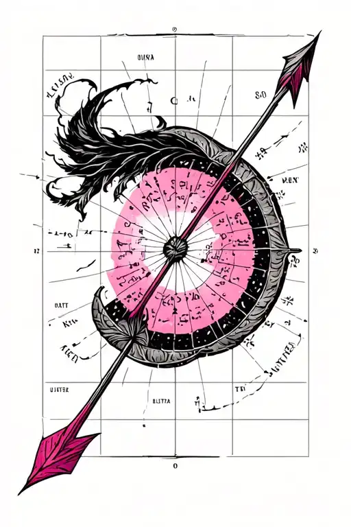 Pink Black Wind Tattoo In The Old Navigation Map Style With An Arrow With The Tip Directed To The