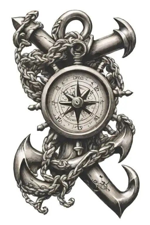 Anchor With Compass On Middle