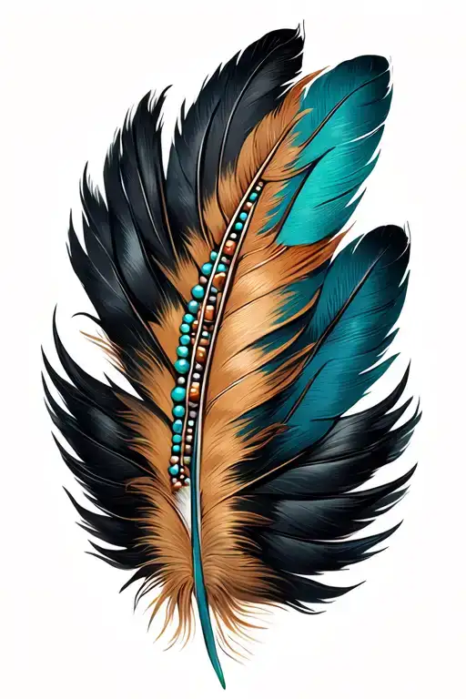 Indigenous Feathers With Beads Black Tip
