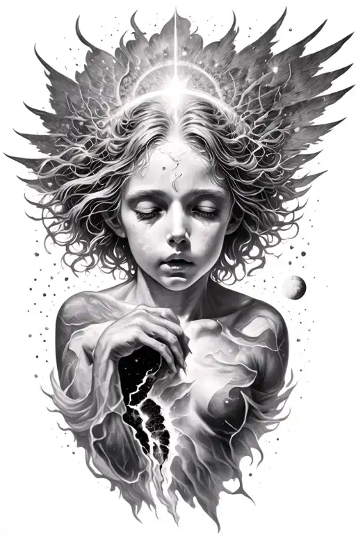 A Celestial Being With A Broken Spirit Floating In Space