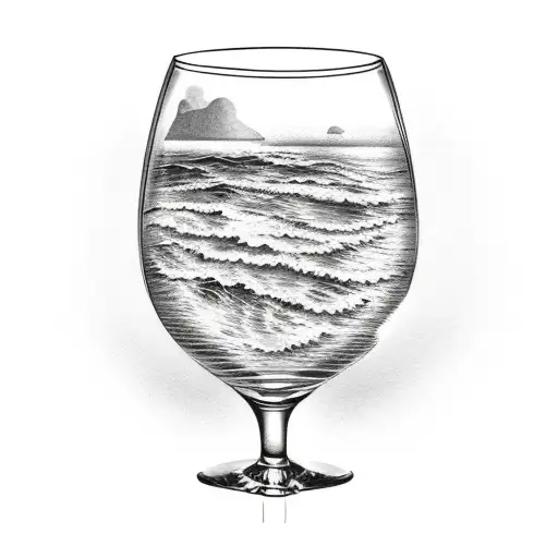 Wine Glass With Beach Scene In Wine Glass