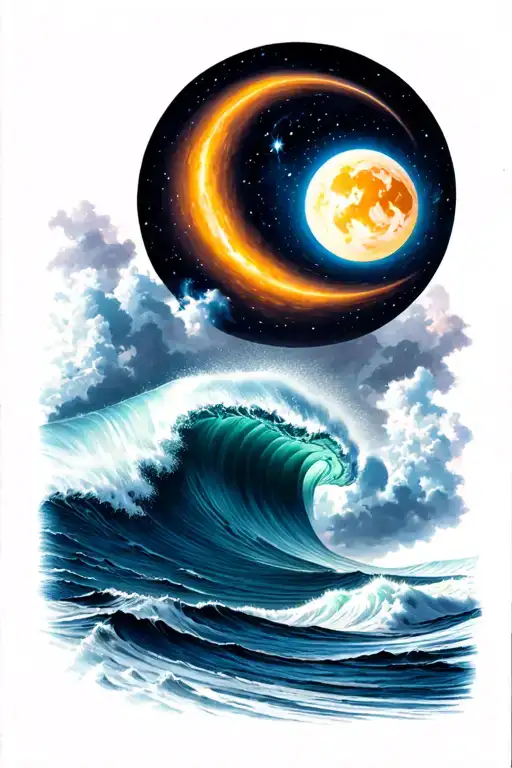 Ferocious Waves With Shore Progressive Night Sky And Dark Outer Space