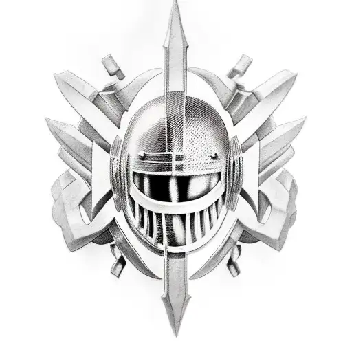 A Realistic Tattoo Of A Spartan Helmet Surrounded By Family Symbols