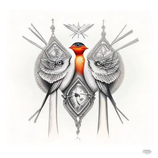 Mama Bird Protecting Three Little Birds