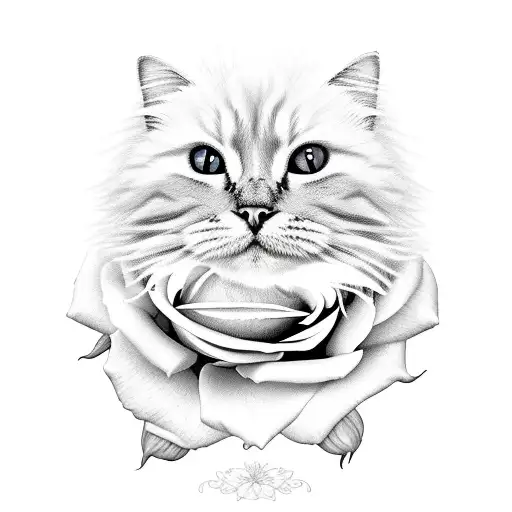 Orange Fluffy Cat With Roses