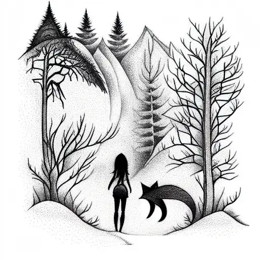 Forest Above The River With Little Fox