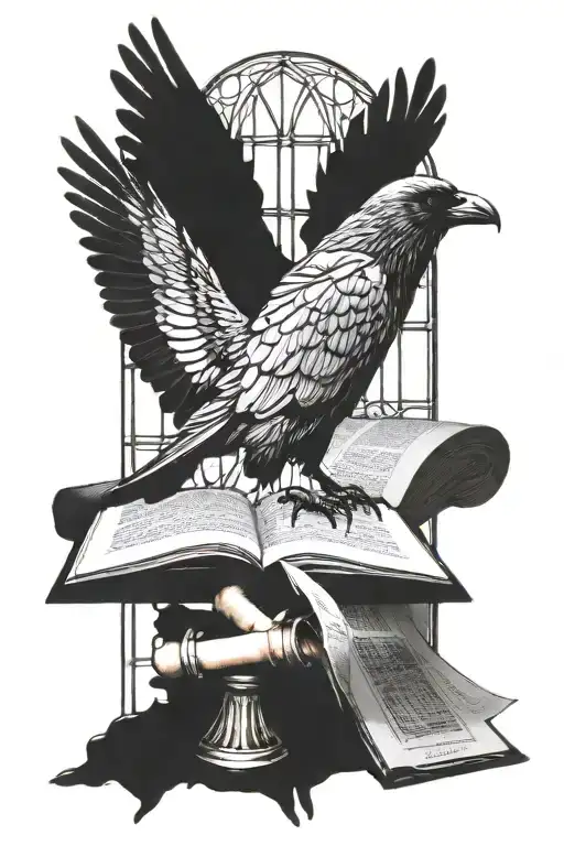 Cathedral Windows Stained Glass Crow Reading And Holding Book