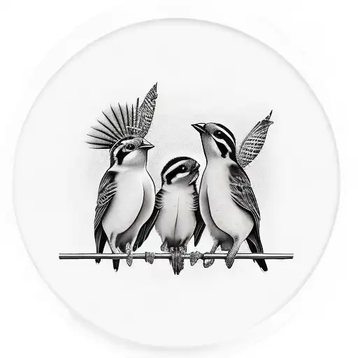 Mama Bird Protecting Three Little Birds