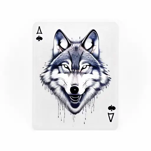 A Realistic Portrait Of A Wolf With A Deck Of Cards In Its Mouth