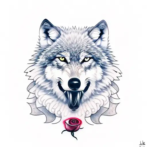 Wolf With Rose In His Mouth