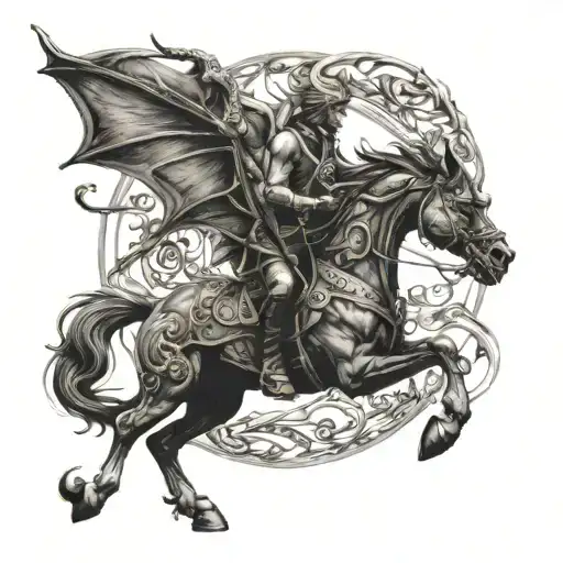 A Majestic Dragon Intertwined With A Dressage Horse In A Beautiful Blackwork Design