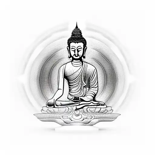 Buddha Meditating Clock Black On White Geometric Patterns Tattoo Style