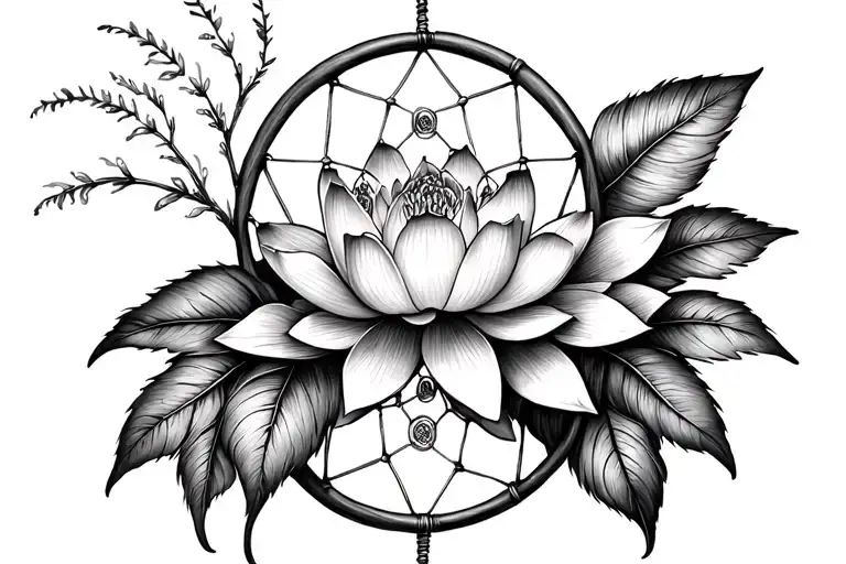 Big Dream Catcher Intertwined With Lotus Flower Intertwined