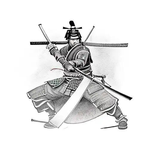 Samurai Warrior Wielding A Katana In Front Of A Traditional Japanese Landscape