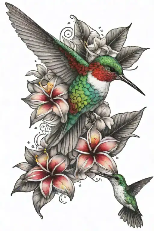 Hummingbird With Frangipani And Stars