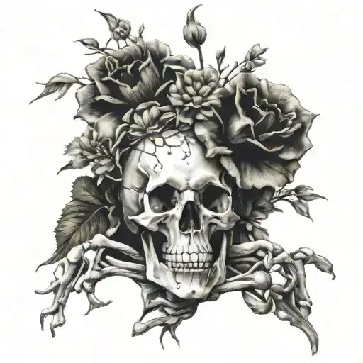 Flowers Growing Out Of Skeleton