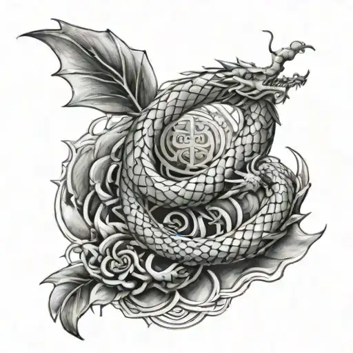 A Tattoo Design Merging Dragon Scales With Buddhist Symbols For A Spiritual And Mystical Piece