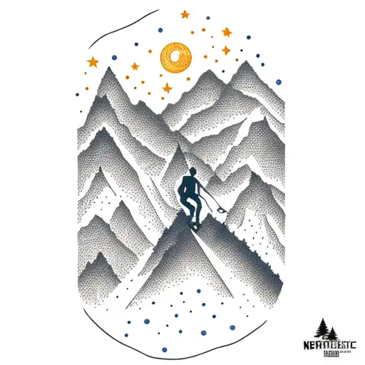 A Silhouette Of A Hiker Climbing A Mountain Peak Under A Starry Night Sky