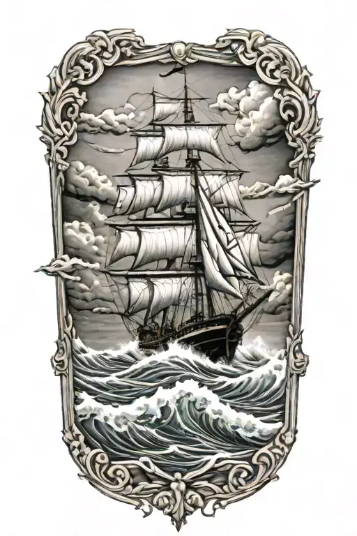 Ship Sailing Through Stormy Sea Waves