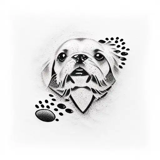 A Dotwork Tattoo Of A Beretta Pistol With A Dog Paw Print Incorporated Into The Design