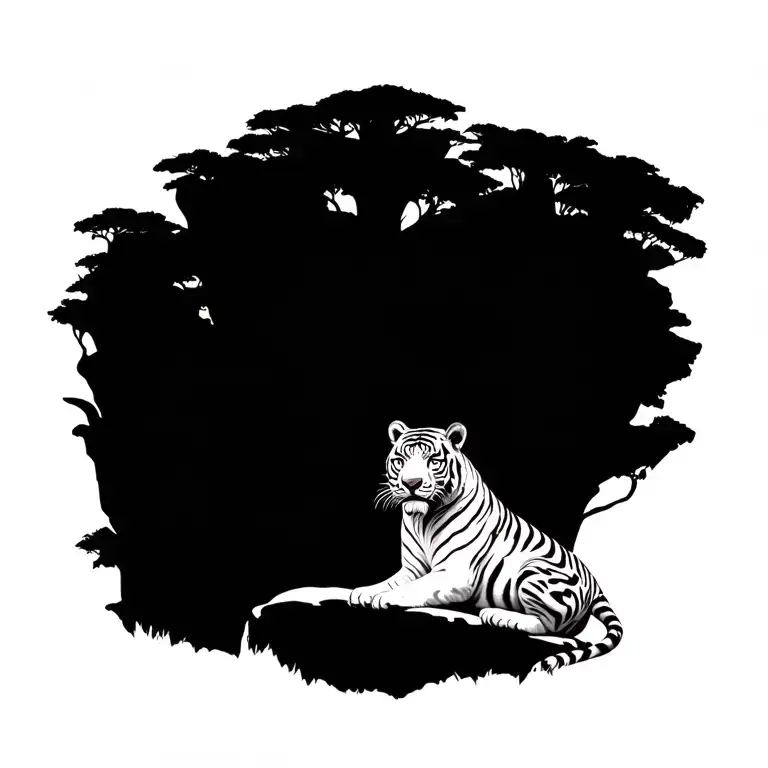 White Tiger Sitting On Cliff