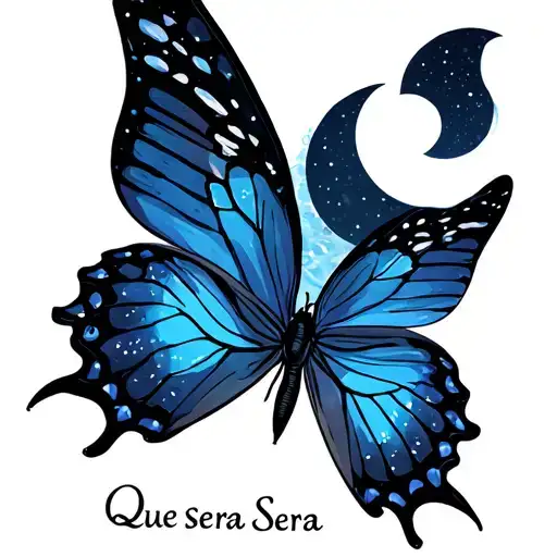 Butterfly With Quarter Moon On Top And Que Sera Sera Word