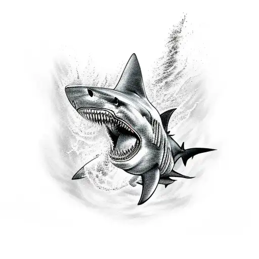 A Fierce Shark Emerging From A Tornado With A Metal Music-inspired Background