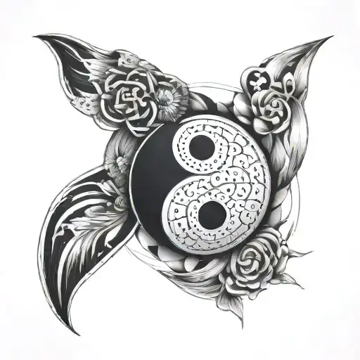 A Yin Yang Symbol Incorporating The Number 13 In A Geometric Design