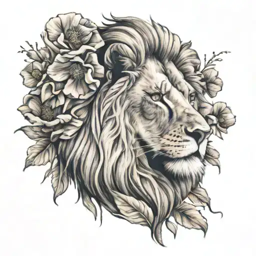 Lion And Poppy Flowers
