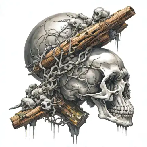 An Adventurous Scene Of A Skull Conquering A Challenging Obstacle Course In The Wilderness