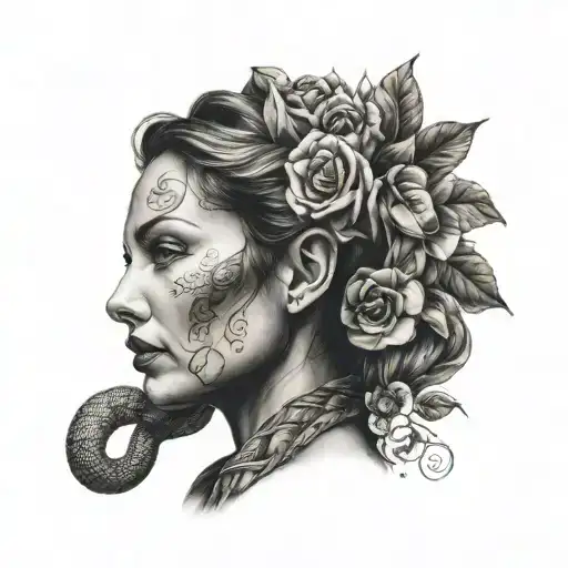 Woman Portrait And Snake