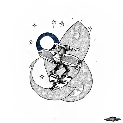 A Skateboarder Doing A Kickflip Under A Crescent Moon