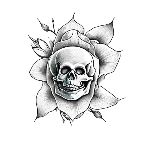 Skeleton With Peaceful Expression Playing With Flowers Sitting Inside An Hourglass