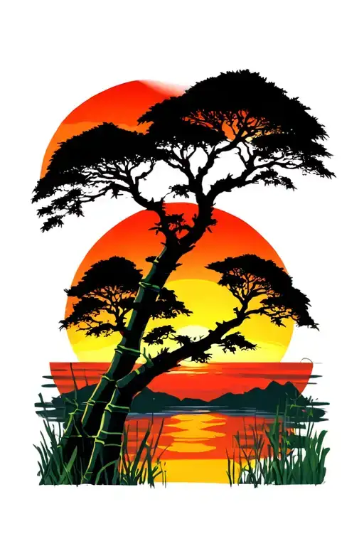 Bamboo Trees Colors Sunset Using One Sun